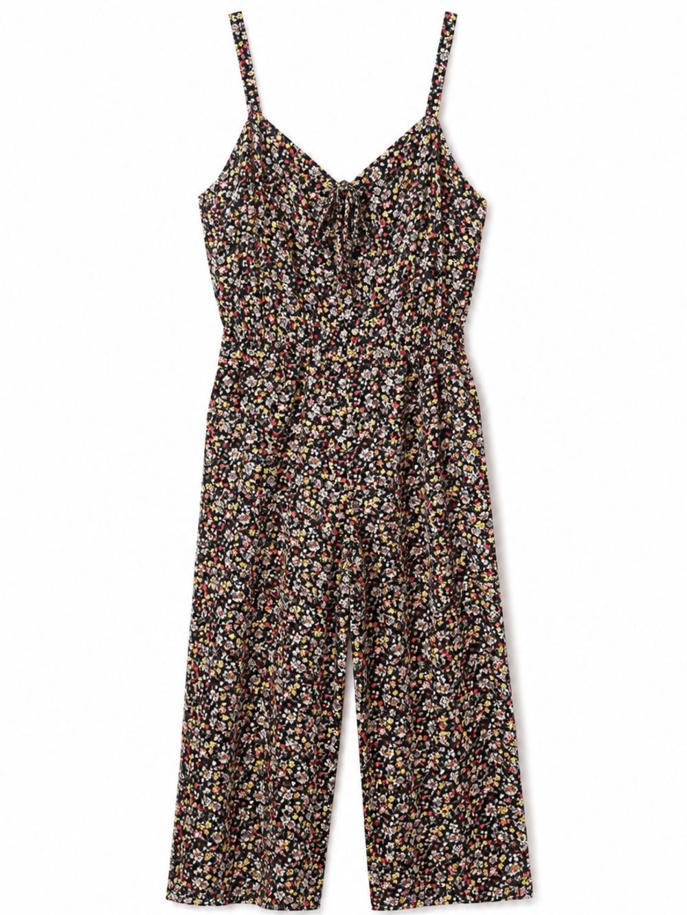 As U Wish Black Floral Tie-Front Wide-Leg Jumpsuit